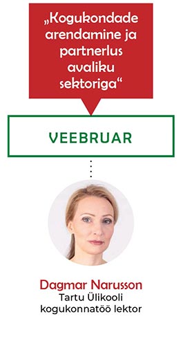 Veebruar – Dagmar Narusson, Tartu Ülikooli kogukonnatöö lektor „Kogukondade arendamine ja partnerlus avaliku sektoriga“ Veebruar - Dagmar Narusson, Tartu Ülikooli kogukonnatöö lektor „Kogukondade arendamine ja partnerlus avaliku sektoriga“